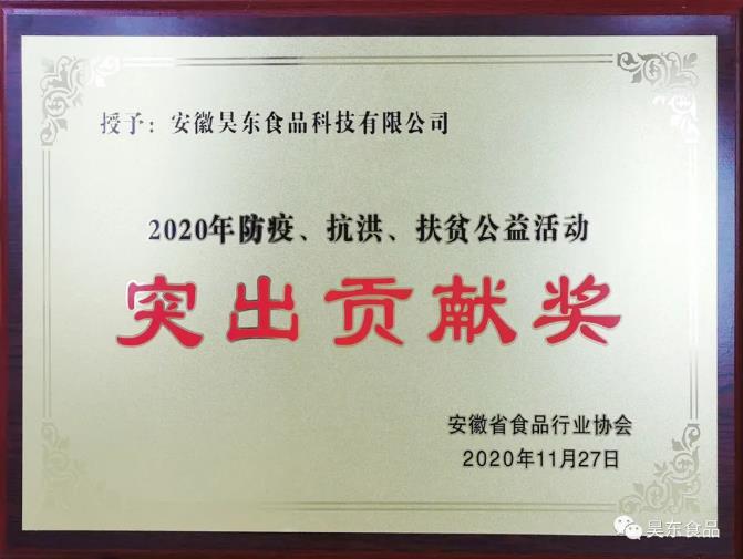 昊東食品榮獲肉松行業(yè)“防疫、抗洪、扶貧”突出貢獻(xiàn)獎!